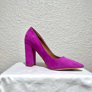 Madden Girl Pink Suede Pointed Toe Block Heel Pump